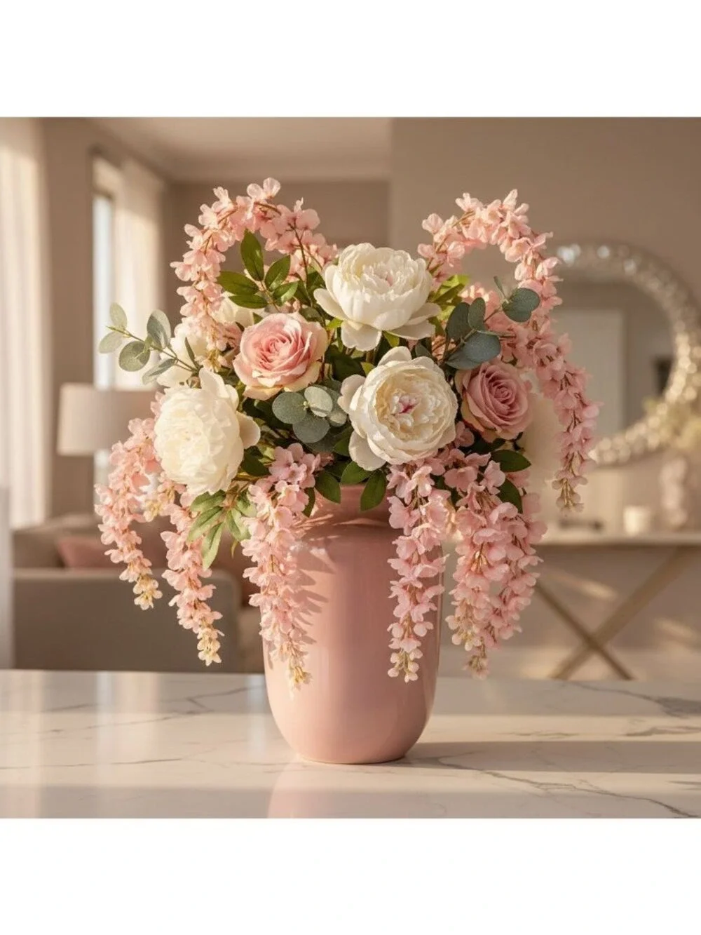 Blush Pink Wisteria Stem 43 Inch Artificial Hanging Flowers Silk Wisteria Spray